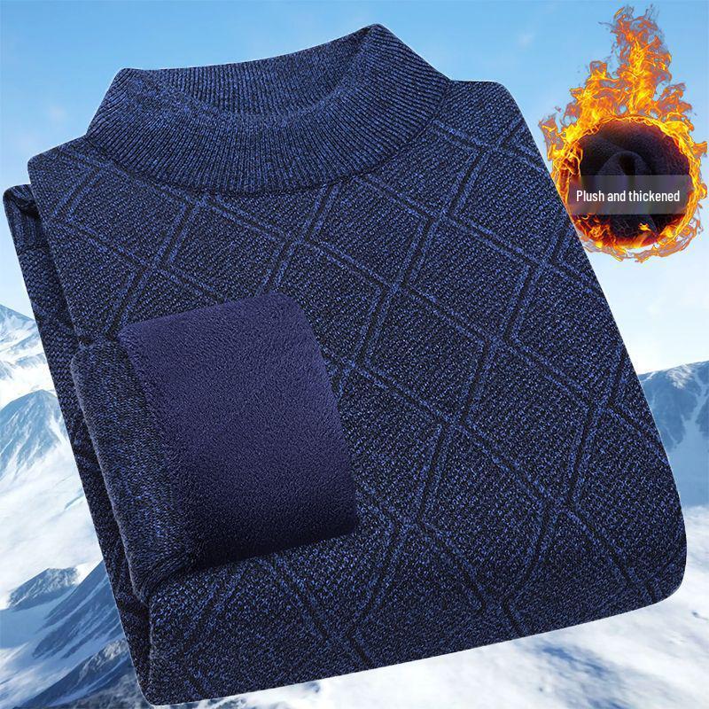 

Men s Jacquard Knit Pullover – Dad s Long-Sleeve Fleece Sweater for Middle-Aged & Elderly, Suitable for Spring, Autumn, and Winter. XL (100-120 Jin)
