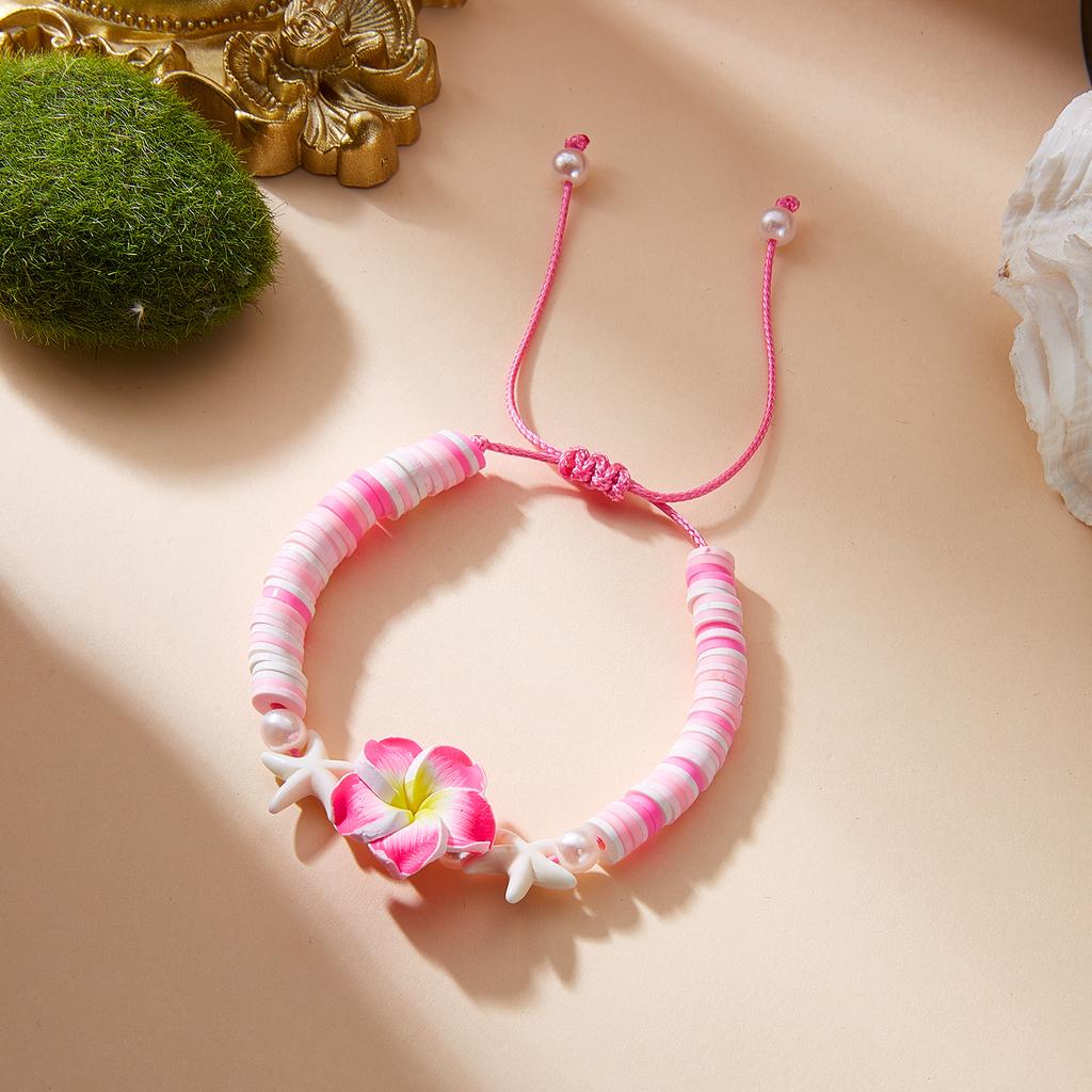 Bohemian Big Flower Charm Bracelets For Women Pink Red Blue Green Flowers Soft Clay Pottery Beaded Bangles Party Jewelry
