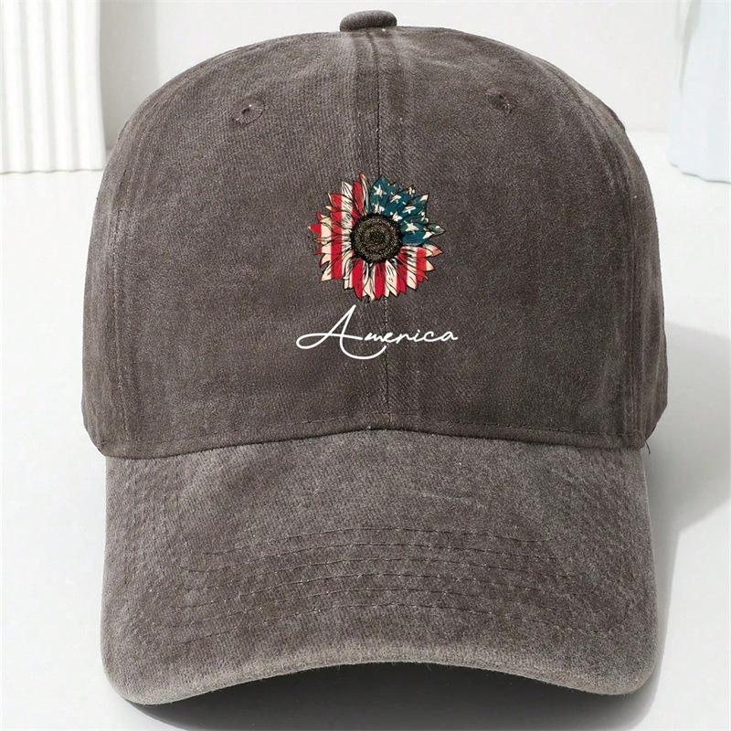 

American Independence Day Sunflower Print Decorative Baseball Cap for Holiday Party Events коричневий