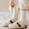 Thickened Fleece Lined Crew Socks Women Winter Socks, Solid Color Mid Calf Thermal Warm Casual for Home Use Cold Weather, Soft Hosiery Daily