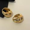 Stainless Steel Smooth Star Zircon Hoop Earrings for Women Girls Metal Chunky Sun Rhinestone Ear Buckle Punk Y2K Elegant Jewelry