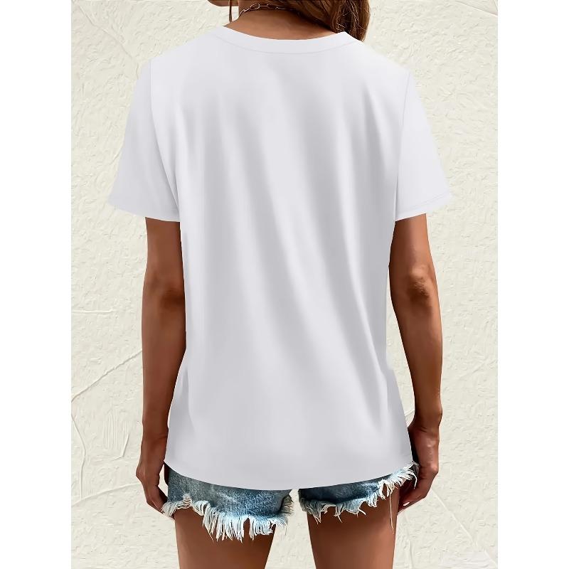 European Size Women's Casual Short Sleeve T-Shirt with Witch on Broomstick & Bats Print, Contrast Color Block Design, Round Neck, Machine Washable