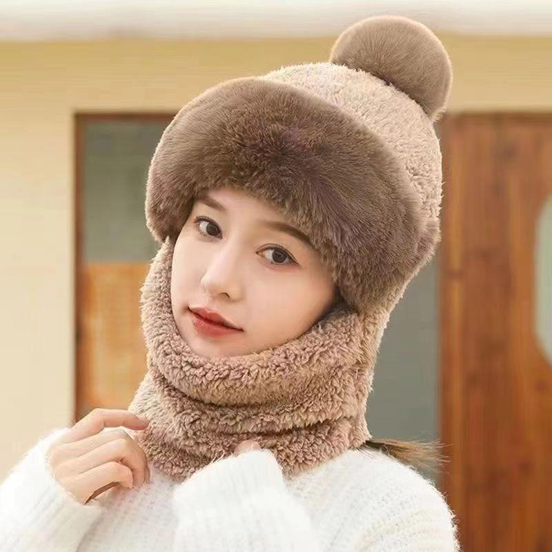 Winter Hat Ear Protection Windproof Outdoor Cycling Women's Scarf Mask Integrated Warm and Plush Thick Warm Head Cap