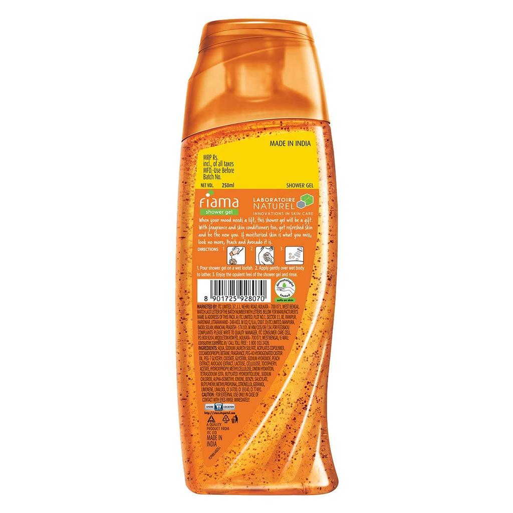 Fiama Żel Pod Prysznic Brzoskwinia & Awokado, Żel Do Mycia Ciała z Odżywkami do Skóry Miękko Nawilżonej, 250 ml