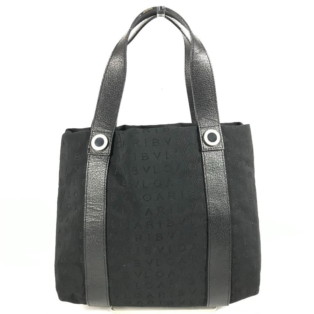 BVLGARI Logomania with pouch Bag Tote Bag Hand Bag Leather/Canvas Black