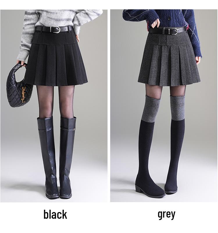 Women's 2025 Autumn/Winter High-Waisted Pleated Wool A-line Mini Skirt