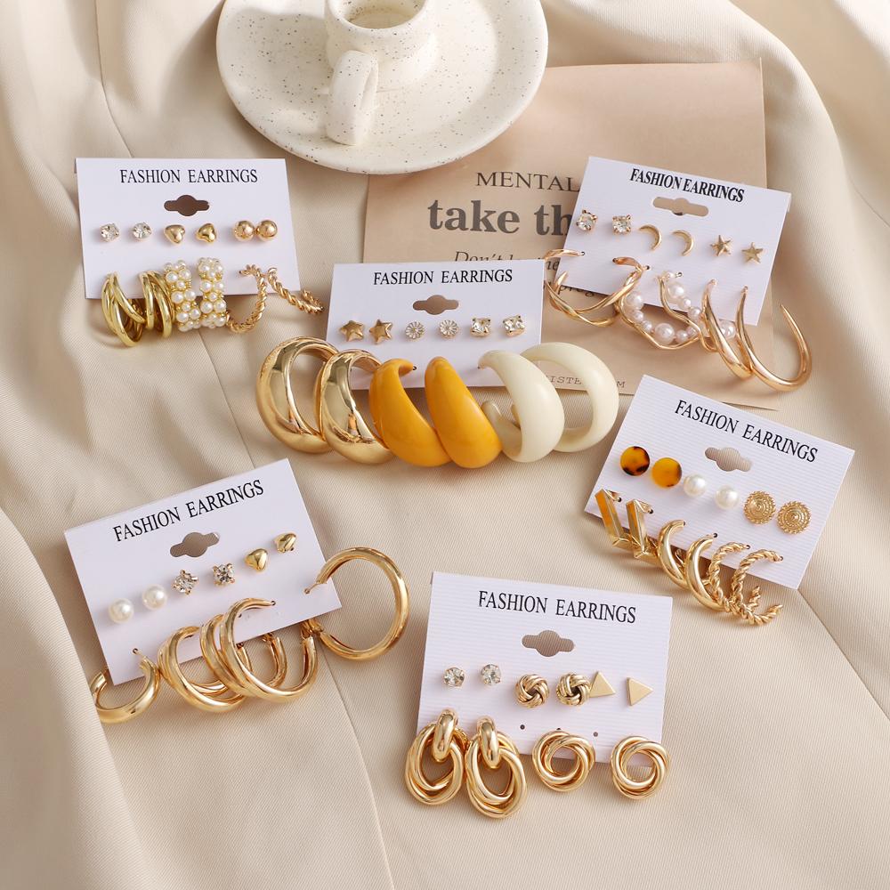 Simple Earring Set Retro Fashion Geometric Earring Six Piece Set C Shape Earring Gift