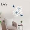 Peel And Stick Ink Wash Wall Decor Ink-Washed Blue Floral Stickers with Butterflies, Delicate Lily Decals for Living Room Bedroom Glass Windows,