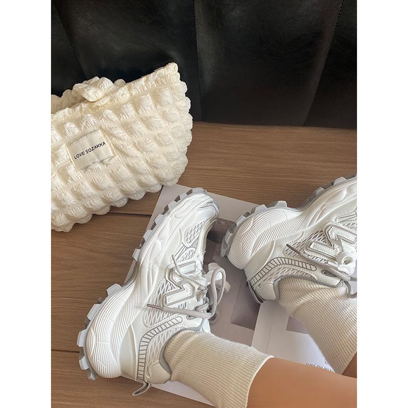 Fashion 2025 Popular Women's Chunky Sneakers Breathable Mesh Platform Sports Shoes Woman Flats Fashion Lace Up Thick Sole Casual Mujer