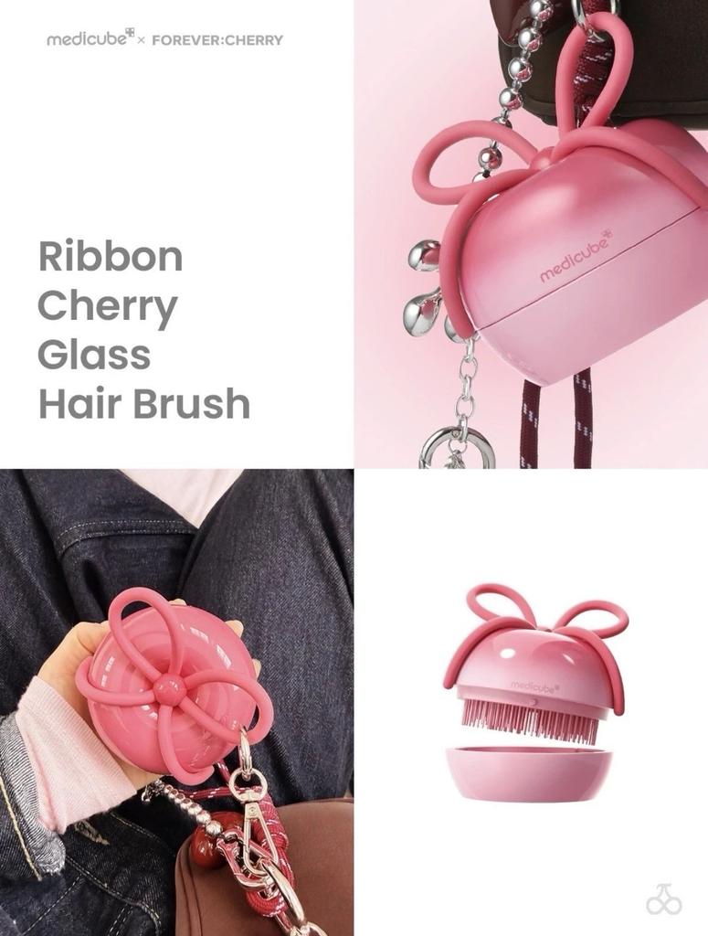 Medicube X FOREVERCHERRY Hair Brush Ribbon Cherry Pink Detangling Popular