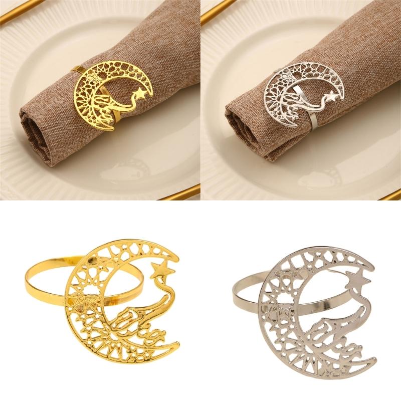 Pack of 2 Napkin Rings Christmas Moon and Star Napkins Holder Metallic Napkin Buckle Sophisticated Plating Accessories