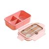 Microwaveable  Portable  Sealed and Insulated 3 Compartment Lunch Box with Fork and Spoon  Pink  Suitable for Students and Office Workers