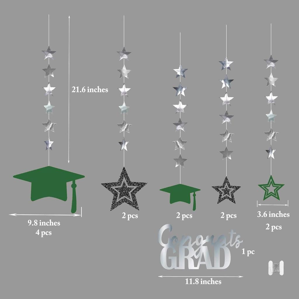 Cheerland 2025 Graduation Banner Party Decorations Green Graduation Cap Garland Kit Congrats Grad Supply for Prom Backdrop Decoration Ceiling Decor