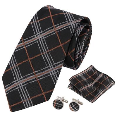 [Kayiyasu] Men's Tie, Business Pocket Square, CheckStripe Cufflinks Set - Washable, Stylish, Easy Care - Suitable for Weddings, Job Hunting,