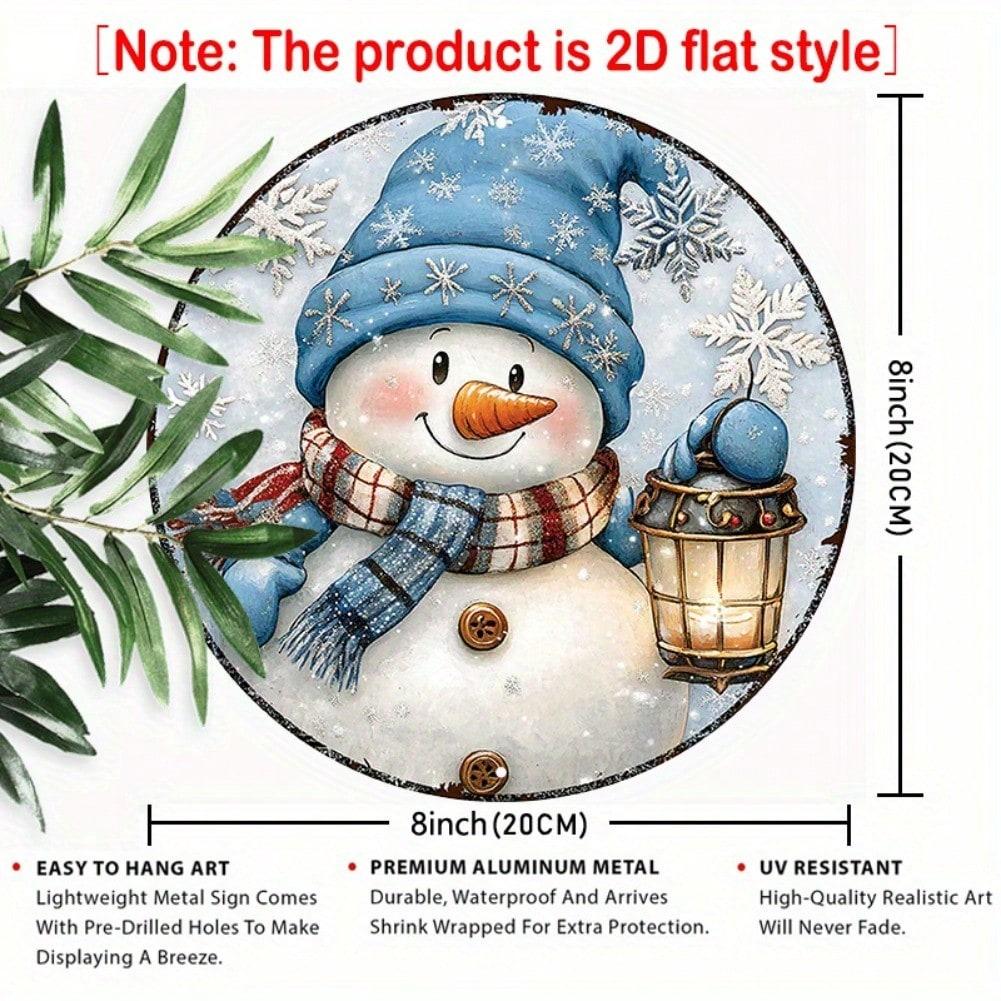 Christmas Snowman Round Aluminum Wall Art 8X8 Metal Sign Durable Home Decor Gift 20x20