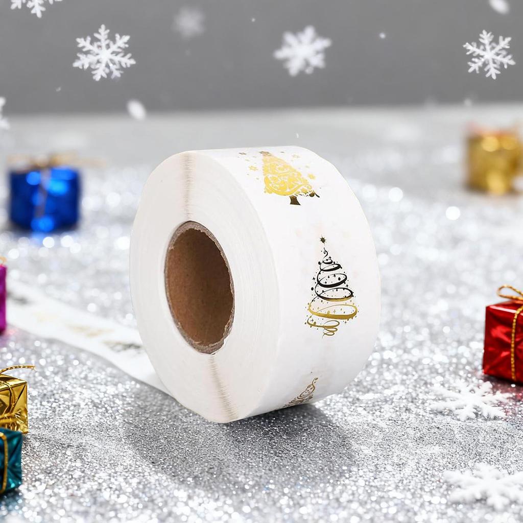 500 Stück/Rolle Kinder-Weihnachtsgeschenketiketten Aufkleber Baum-Aufkleber 2,5 cm/1 Zoll Klebend Transparent Goldfolie Feiertagsaufkleber