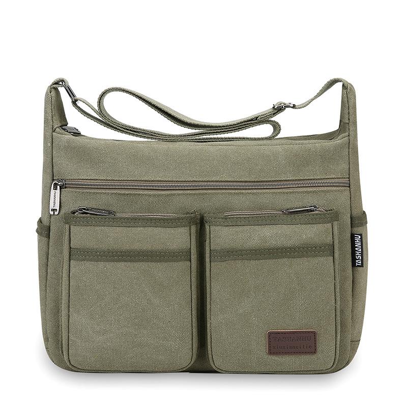 Men's Large Capacity Crossbody Bag Commuter Shoulder Bag Multi-Pocket Canvas Bag