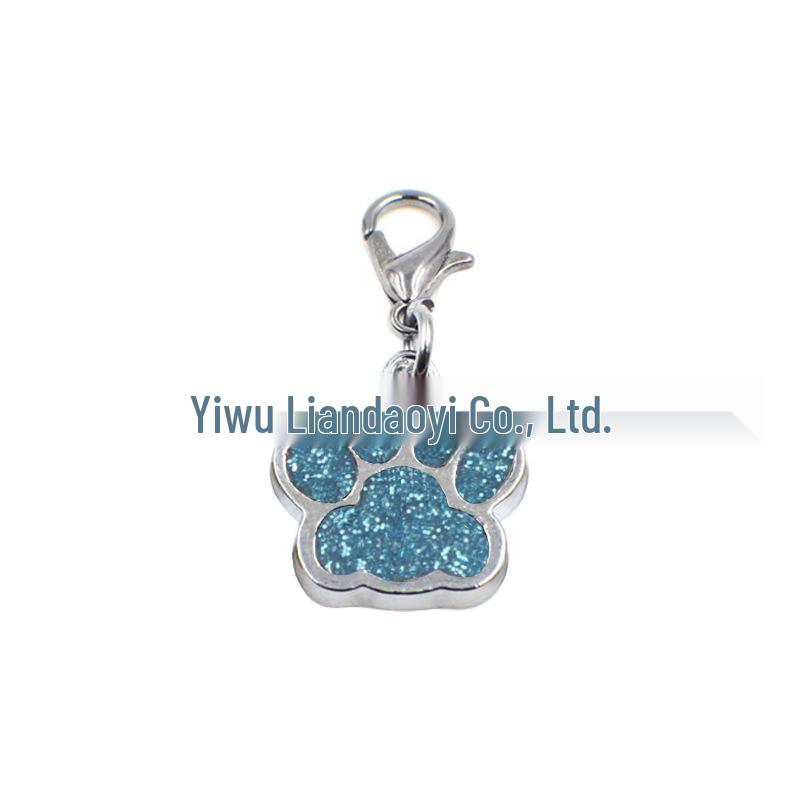 Small Glitter Dog Paw Print Pendant - Zinc Alloy Pet ID Tag (17x18mm)