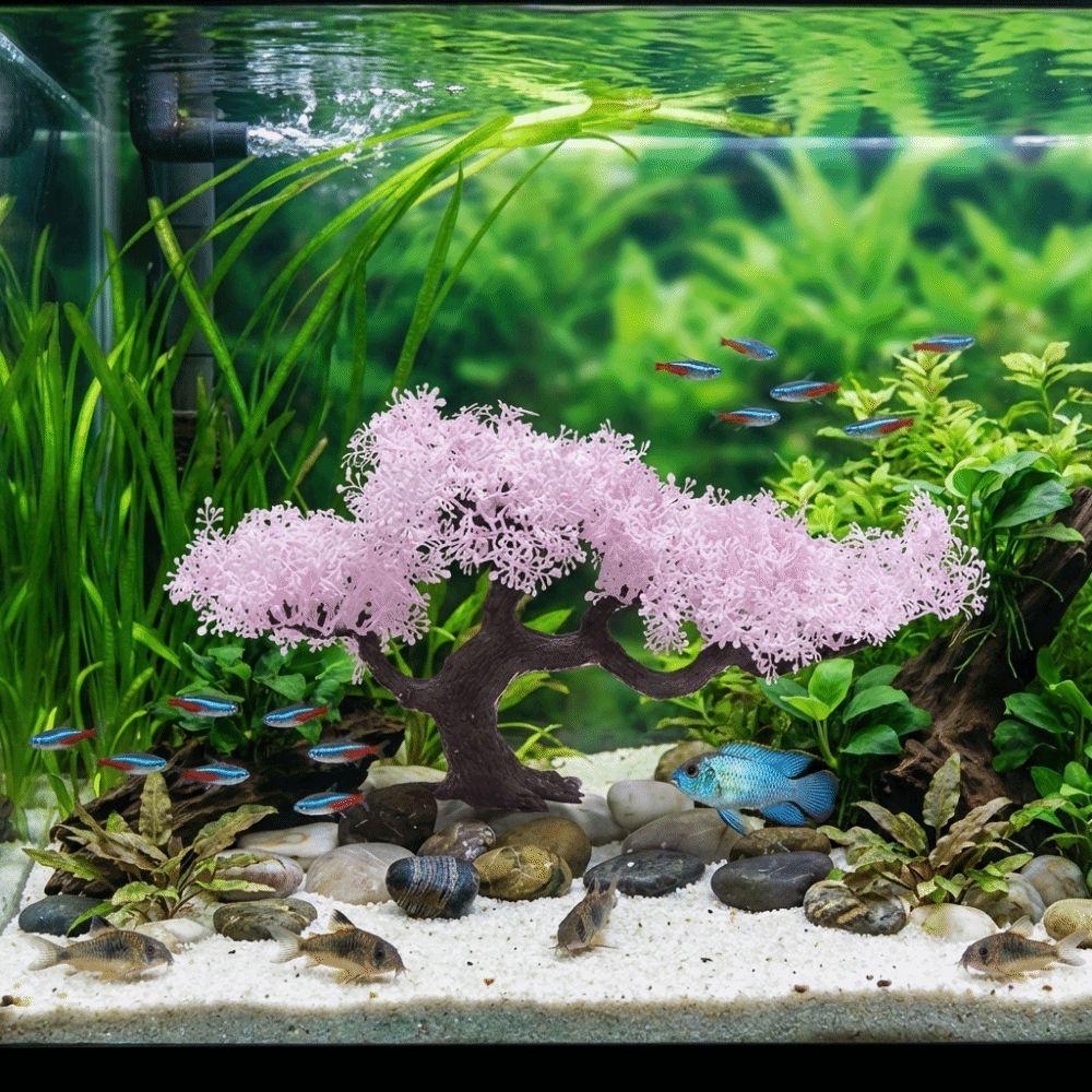 Realistic Aquarium Cherry Blossom Plastic Landscape Tree Fish Tank Ornament  Pet Accessories