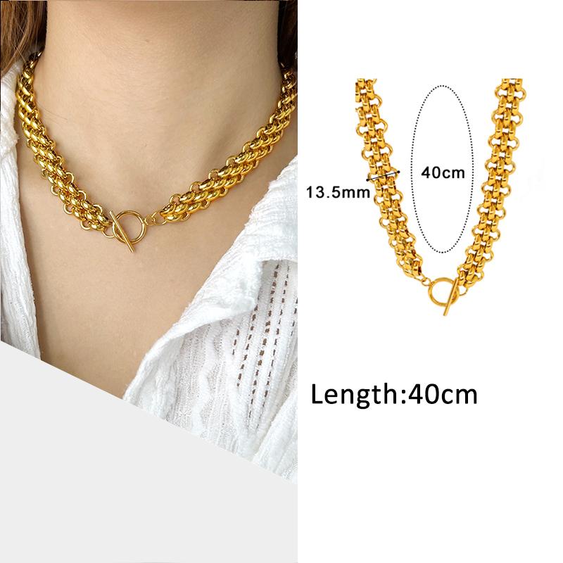 USENSET Men's Stainless Steel Chains Necklace Gold Color Handmade 18k Gold Plated Chains Individuality Zircon Gifts
