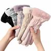 Ski Gloves Women Winter Fleece Thickened Warm Plush Cotton Waterproof Touch-Screen Gloves For Outdoor Riding Mountaineering