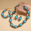 Turquoise Blue Diamond Flower Stud Earrings Necklace Light Luxury Niche Clavicle Chain Premium Jewelry Set