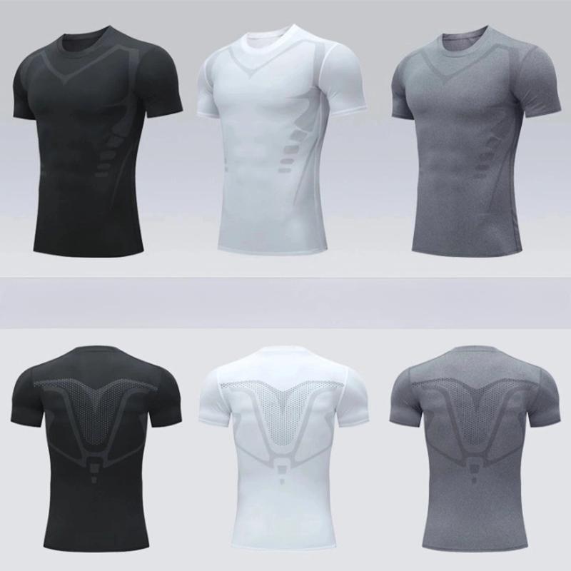 

Мужские черные футболки с короткими рукавами Базовый слой Баскетбольные белые спортивные плотные компрессионные футболки для тренажерного зала для фитнеса Бегун Серый топ для бега на открытом воздухе Узкая спортивная одежда
