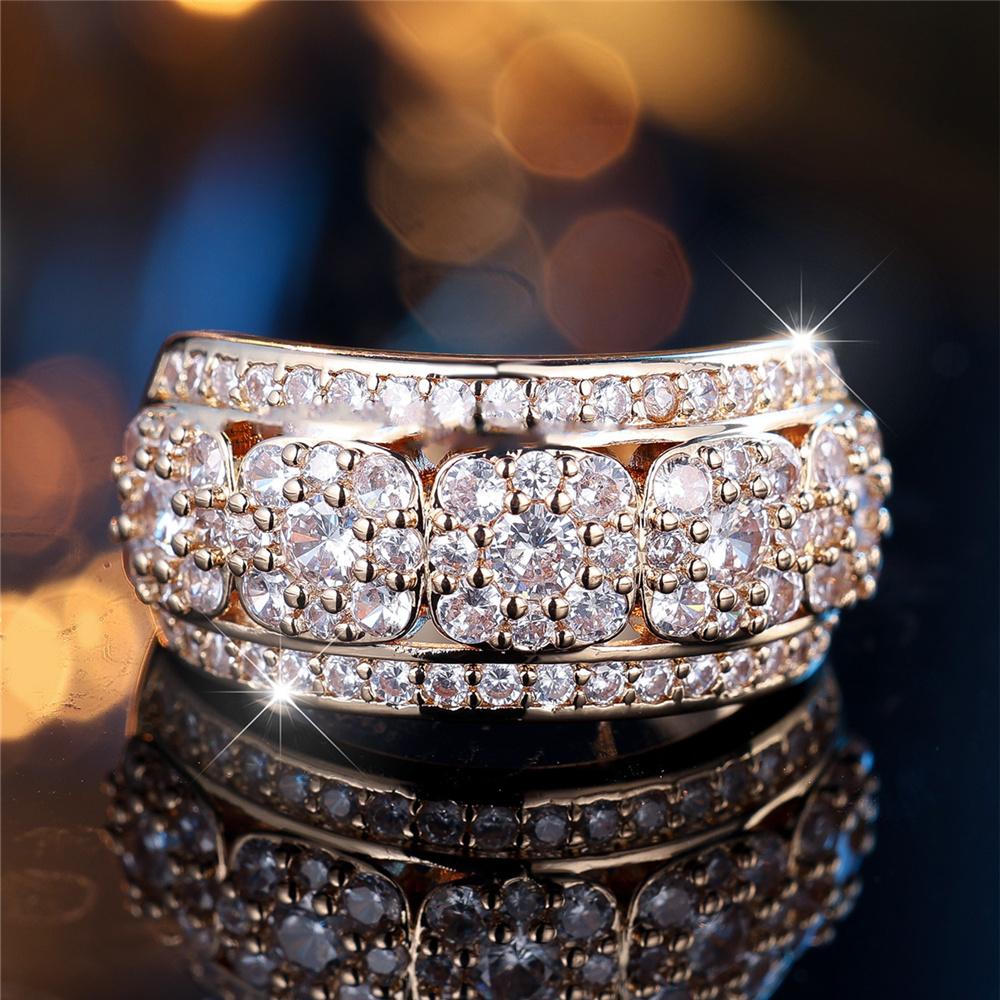 Luxury Female Small White Round Zircon Stone Ring Yellow Gold Color Elegant Gift Wedding Jewelry For Women