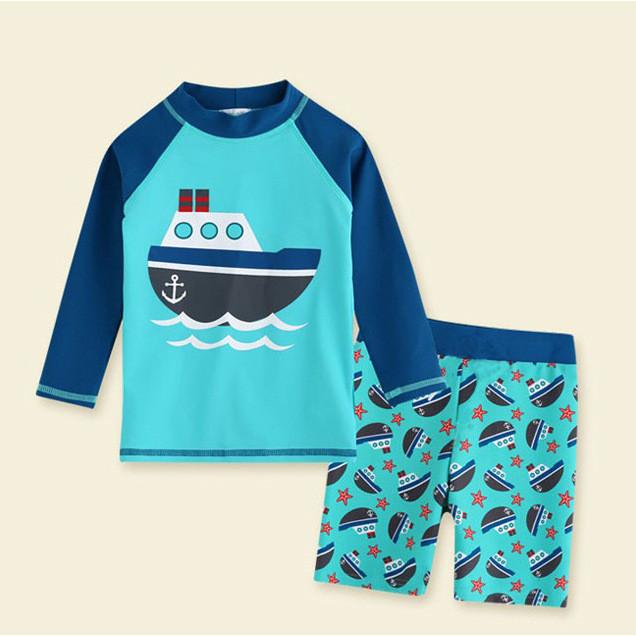Childrens Swimwear Boys Split Long Sleeve Quickdry Polyester Sun Protection For Water Sports