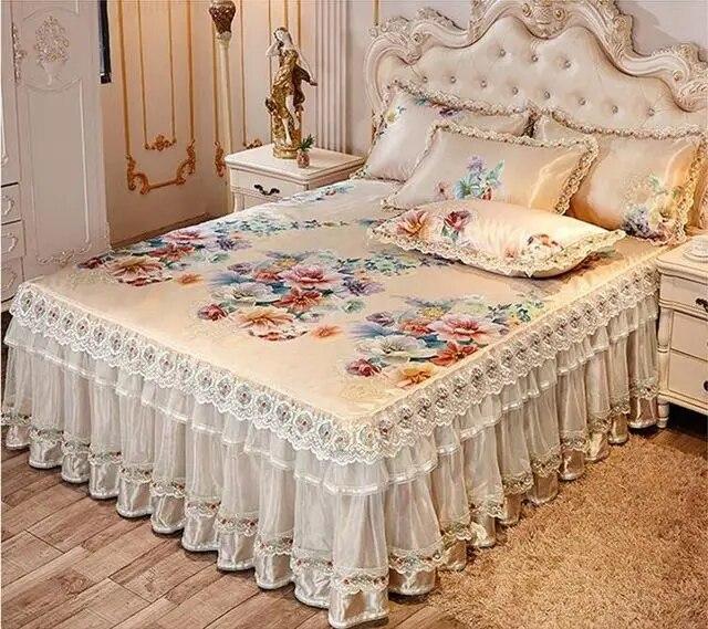 

25 3 шт. летние крутые покрывала Ice Коврик для кровати с кружевной юбкой Простыня Качественный чехол на кровать Машинная стирка Бесплатная доставка