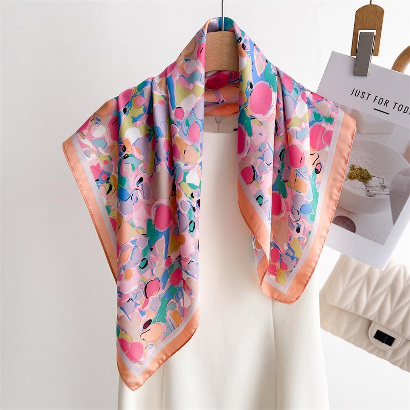 

Шелковый платок с цветным точечным принтом, квадратный платок, шаль высокого класса, профессиональный, универсальный, шейный, маленький квадратный платок, косынка Unilateral 66-70CM