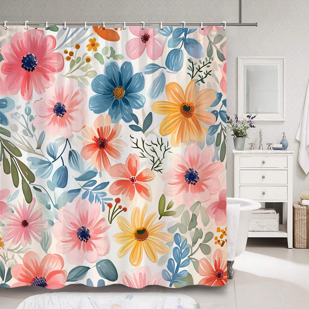 Modern Simple Colourful Leaf Shower Curtain Botanical Pattern Polyester Fabric Shower Curtains Bathroom Decoration With Hooks