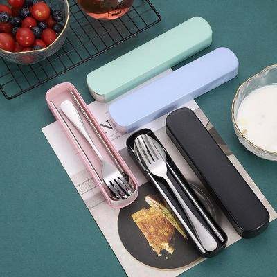 Stainless Steel 3-Piece Portable Cutlery Set with Box - Ideal Student/Child Gift
