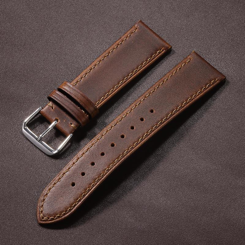 Vintage Oil Wax Leather Watch Strap Pin Buckle Bracelet Universal Cowhide Watchband Accessories 18mm 19mm 20mm 21mm 22mm Belt