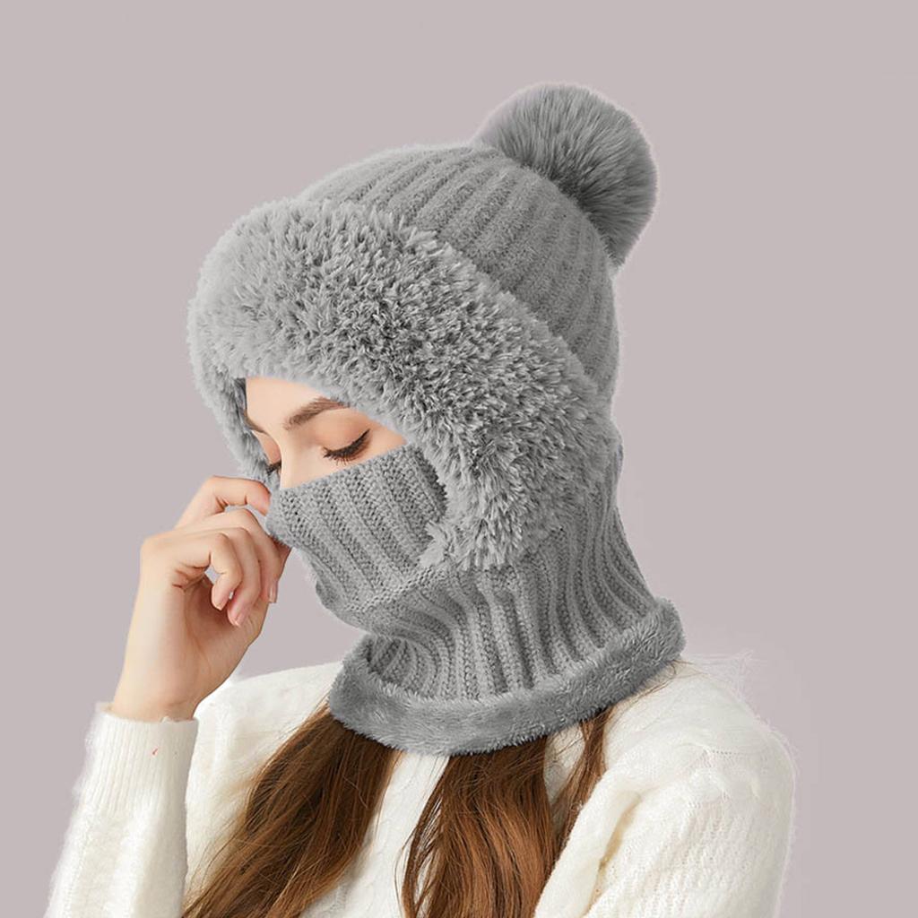 Flannelette Lined Winter Hats Knitted Hat With Ear Protectors Scarf Mask Set Warm Soft Cap For Women