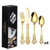 Royal Court 24-Piece Stainless Steel Cutlery Set - Embossed Hollow Steak Knives, Forks, and Spoons