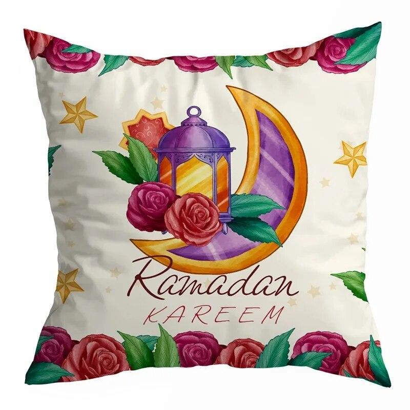 Ramadan Decoration 2024 Mubarak Cushion Cover Cotton Eid Mubarak Islamic Muslim Happy Eid Mosque Pillowcase Party Supplies