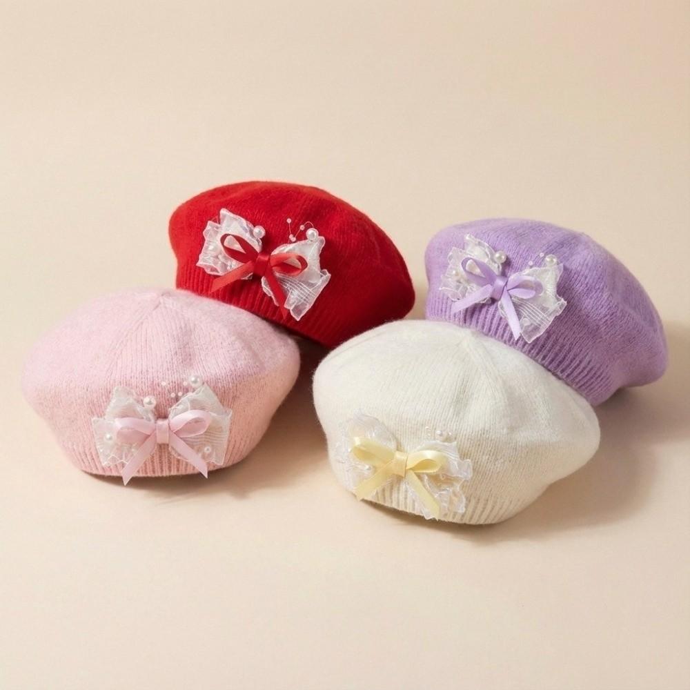 Red Color Chirldren's Knit Cap Soft Fabric Toddler Winter Hat New Kid Headwear For Toddler Girls