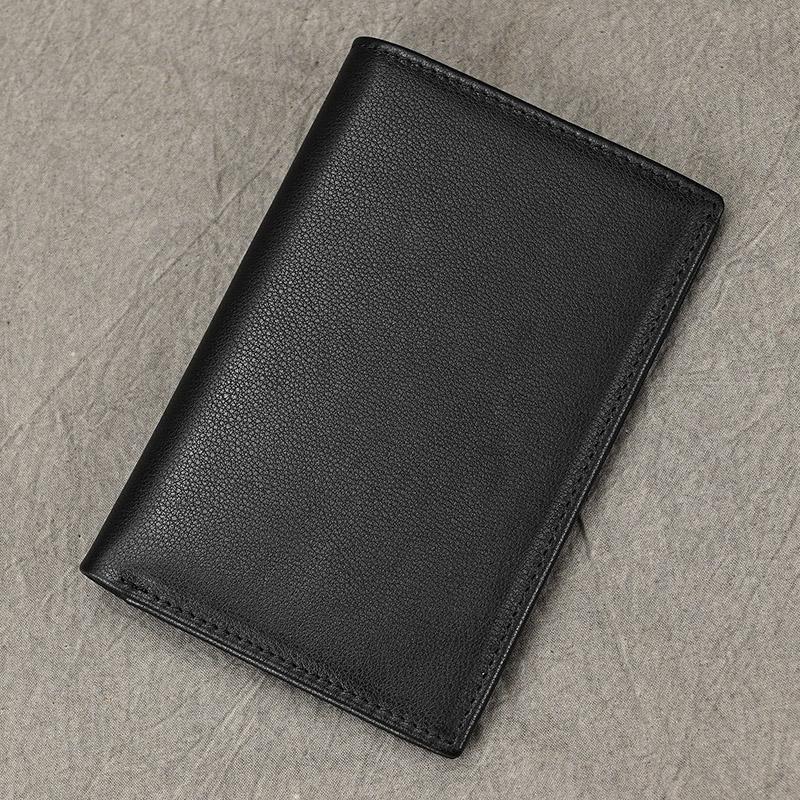 

High Quality Passport Wallet Leather Card Holder Wallet Genuine Leather Bifold Purse for boarding pass thick leather чорний