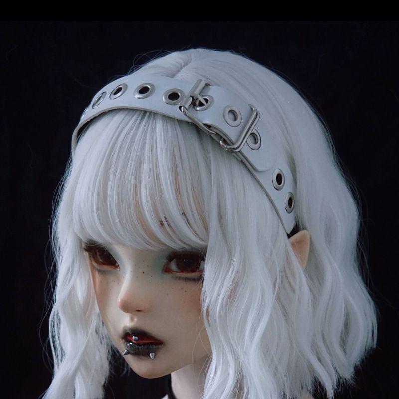 Cerchietto in pelle con fibbia Punk Gotico KC Harajuku Donna Ragazza Nero Scuro Punk Hip hop Rock Cerchietti Accessori per Capelli