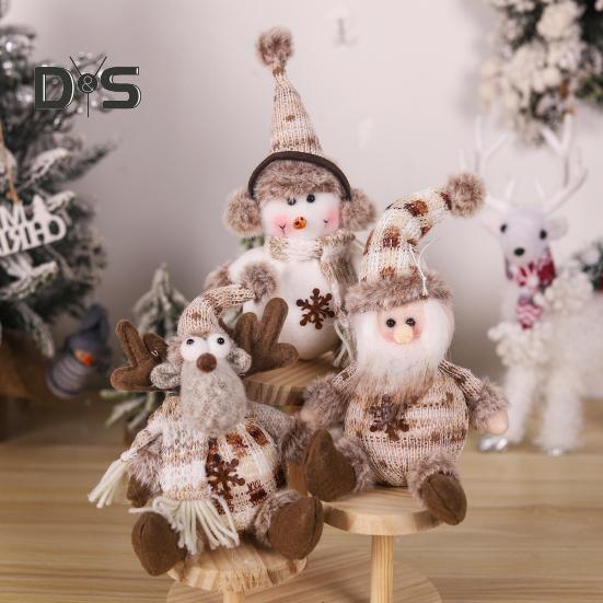 Christmas Doll Plush Knitted Snowman Elk Santa Doll Toy Soft Sitting Christmas Figure Desktop Decor Stuffed Holiday Pillow for Window Bookshelf