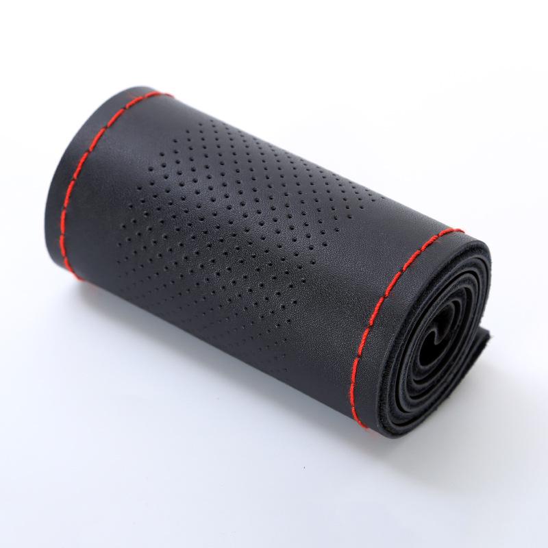 Universal Genuine Leather Steering Wheel Cover, Hand-Stitched, Breathable, All-Season, Fits All Vehicles