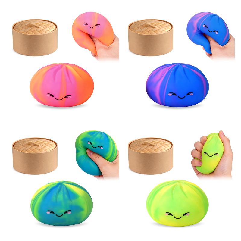 Rainbow Dumpling Squishy Toy 1 Set Bamboo Fidget Ball Kit For Office Desk Kids Stress Reliever Home Decor