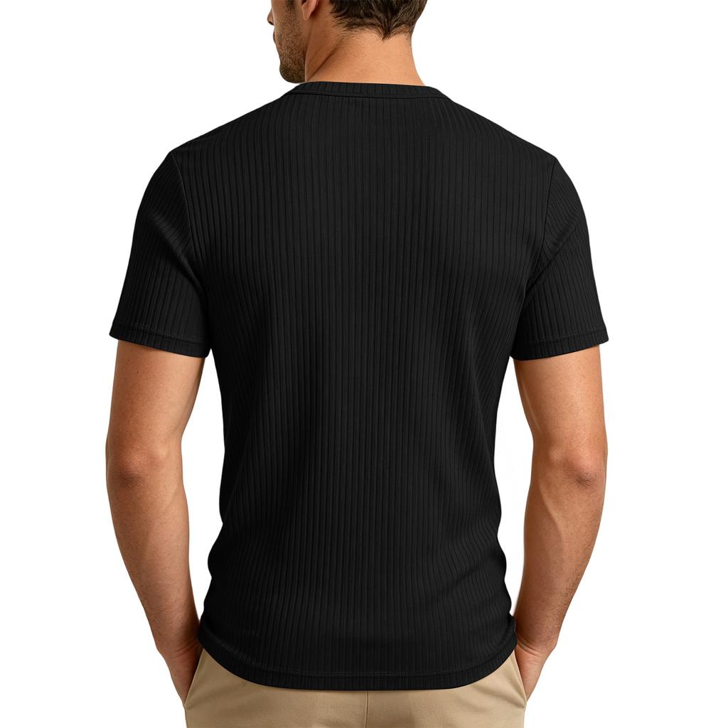 Men's Casual Lightweight Ribbed Henley Shirt Short Sleeve Buttoned Neck Slim Fit Soft Breathable Fabric Summer Top
