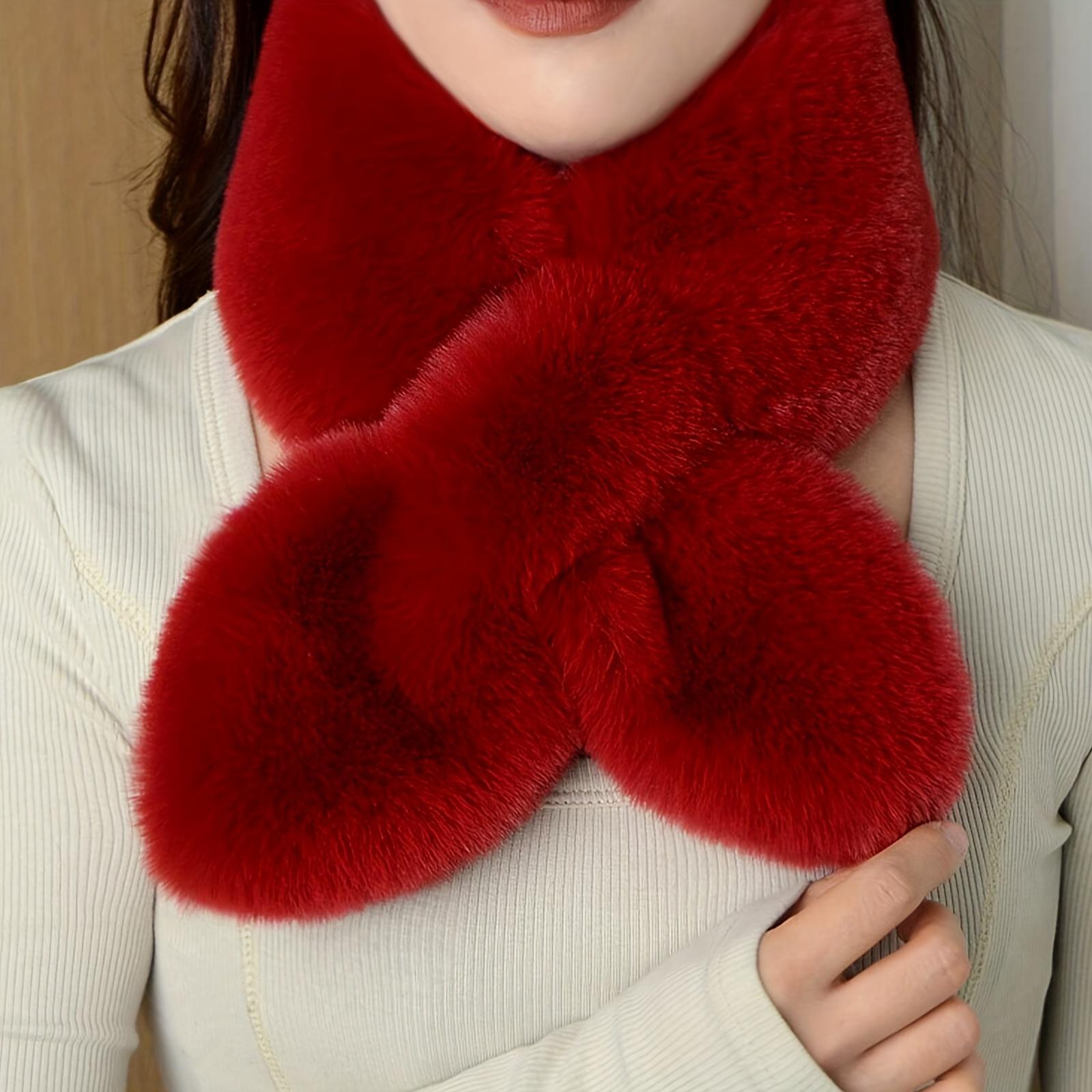 

Women s Elegant Plush Scarf-Neck Warmer - Faux Sable Fur Crossed Design, Ultra-Soft Warm Winter Accessory for Outdoor Activities, Versatile Fashion Wr красный