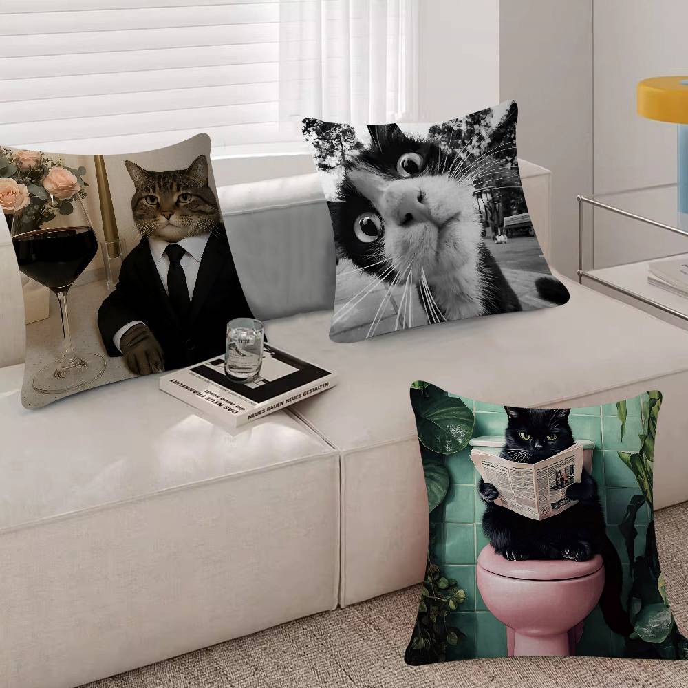 Cute Cat Pillow Gift Home Office Decoration Bedroom Sofa Car Cushion Cover Case 45x45