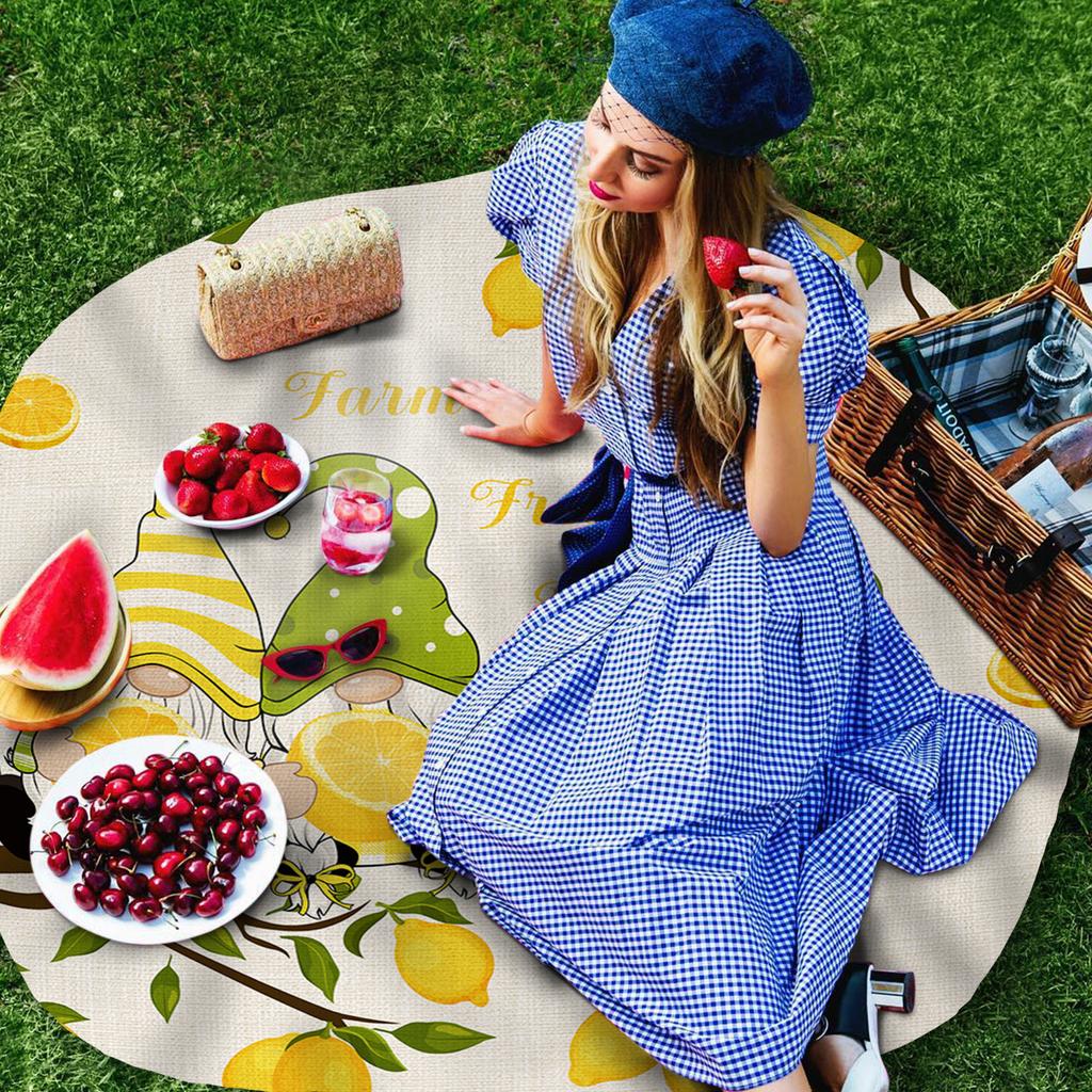 Sommer Zitrone Zitrone Baum Gnome Runde Tischdecke Wasserdichte Tisch Abdeckung Für Hochzeit Party Dekoration Esstisch Abdeckung