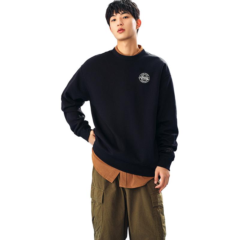 Anta Lifestyle Series Round Neck Letter Pullover Sweatshirt Unisex sweatshirt Black 952448708-3