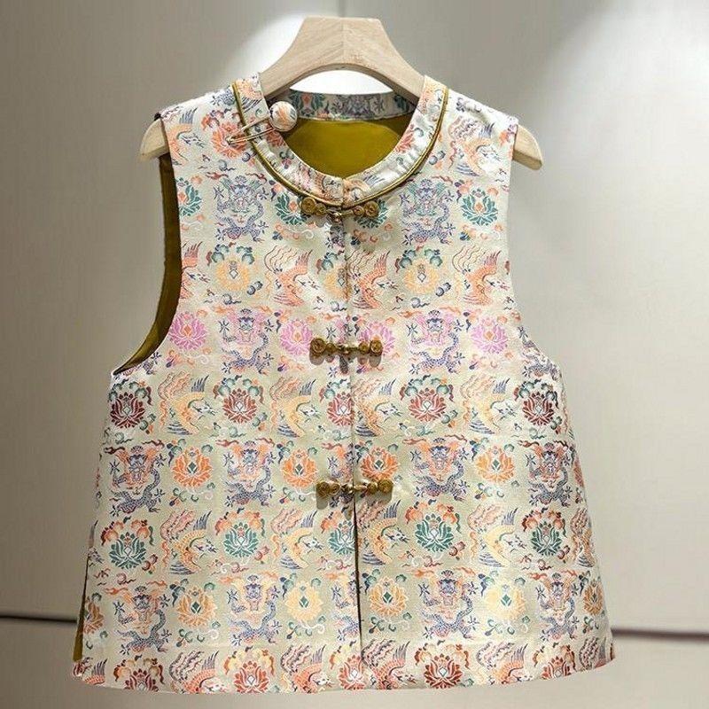 

Винтажный жаккардовый жилет новый женский жилет высокого класса многослойный жилет женский топ 3XL (recommended 138-75kg)