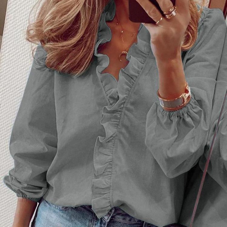 Dámská košile s dlouhým rukávem Jaro Léto Nová volánová halenka